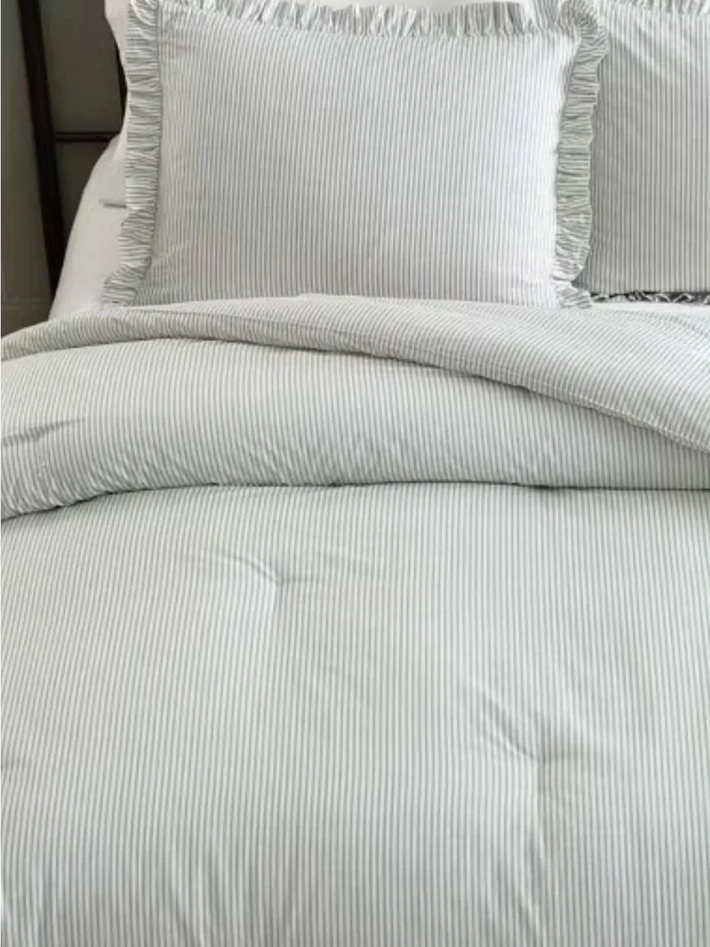 Laura Ashley Oxford Stripe Green Twin Comforter Set 100% Cotton NWT
